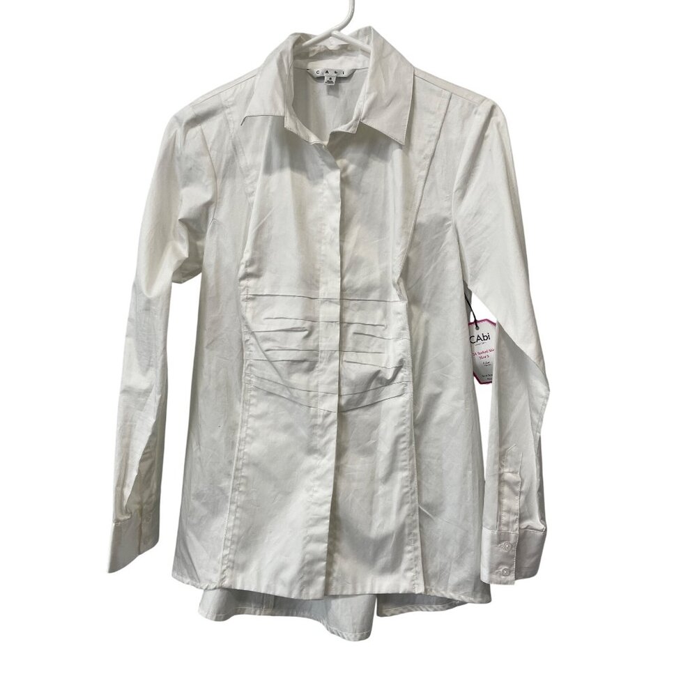 CAbi 734 Tucked Shirt Size Small Button Front Long Sleeve White Formal Wear NEW